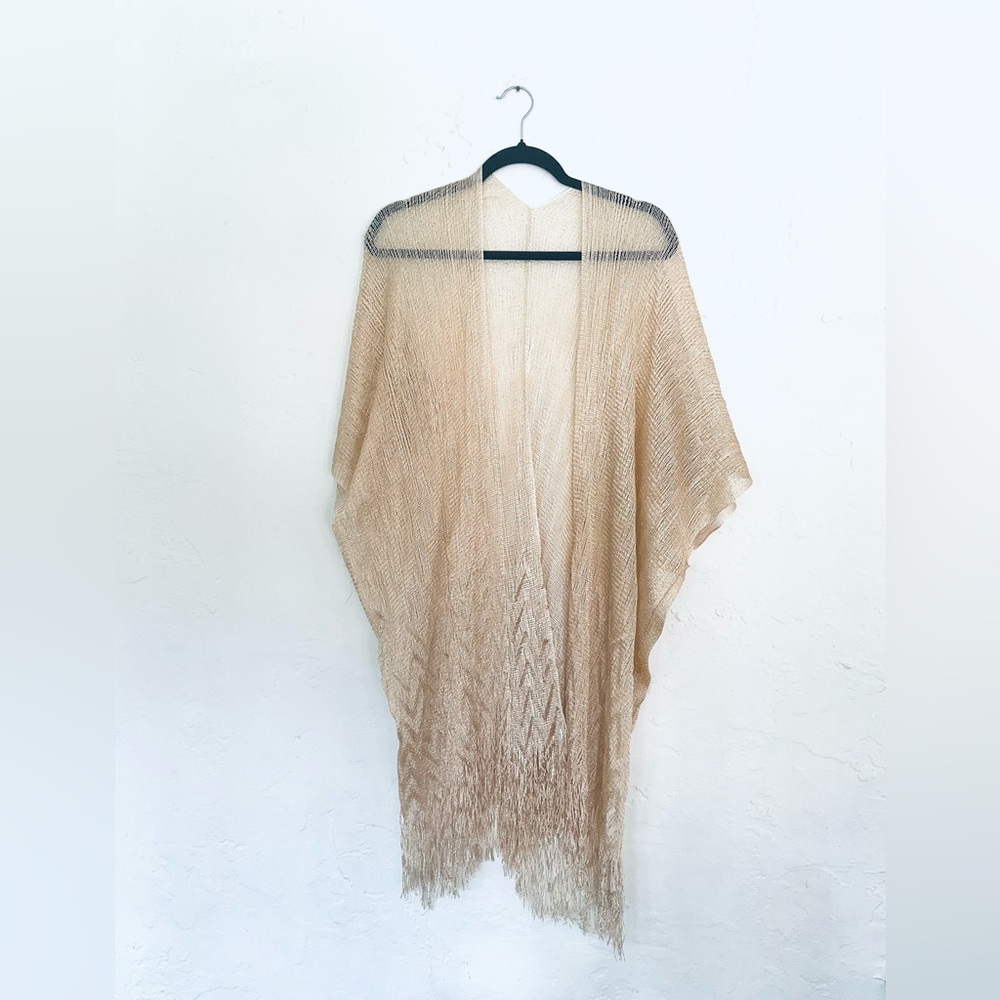 NWT BON VOYAGE Gold Kimono Fringe Swimsuit Cruise Pool Resort Cover-up